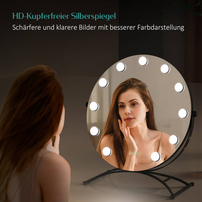 EMKE CM11 Hollywood miroir cosmétique rond avec éclairage, 3 couleurs de lumière, grossissement 7x