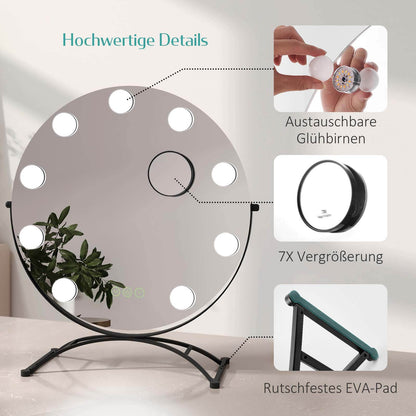 EMKE CM11 Hollywood miroir cosmétique rond avec éclairage, 3 couleurs de lumière, grossissement 7x