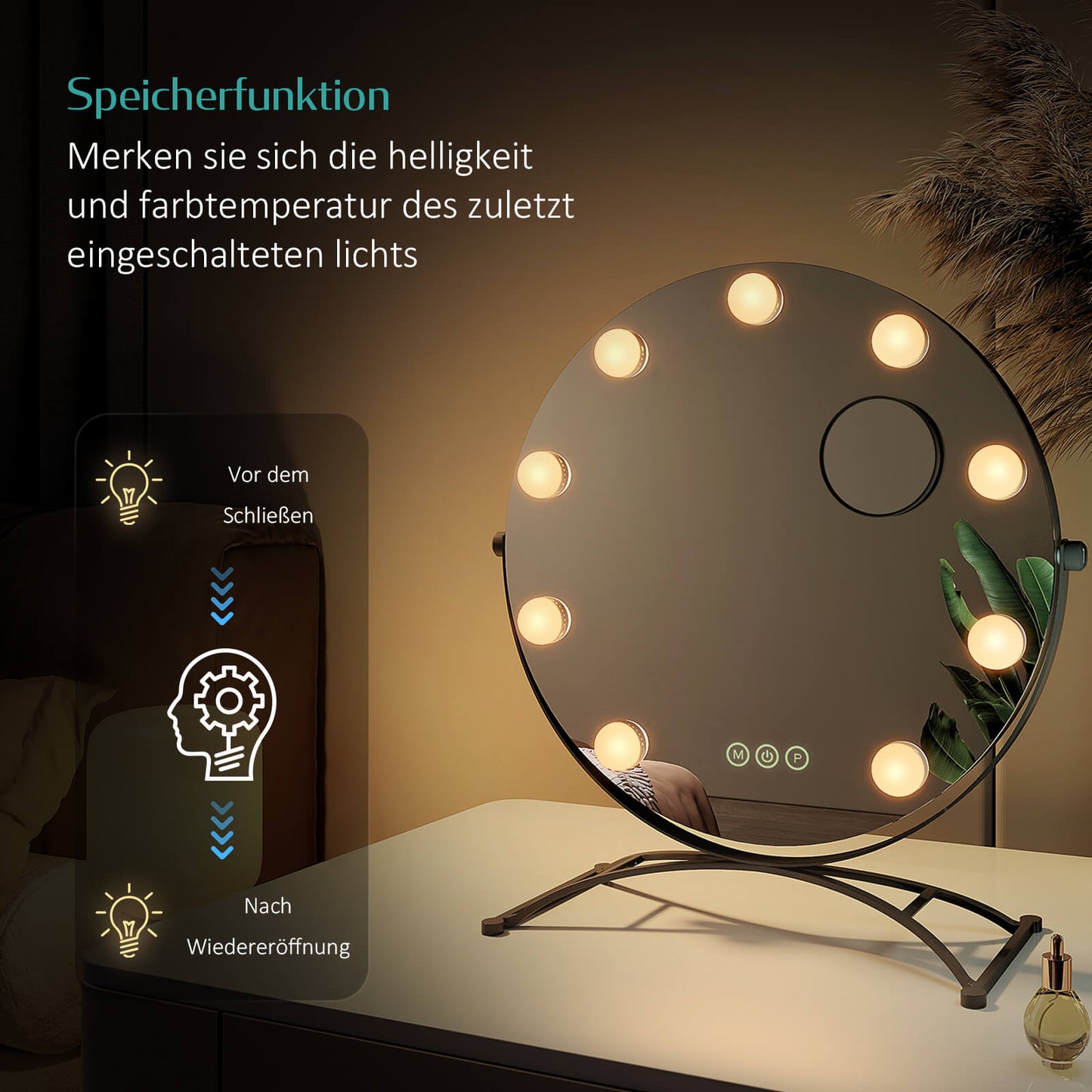 EMKE CM11 Hollywood miroir cosmétique rond avec éclairage, 3 couleurs de lumière, grossissement 7x