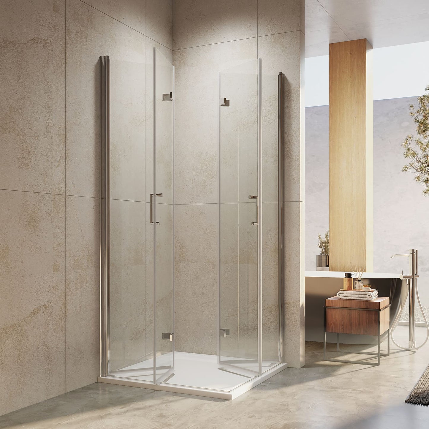 Cabine de douche EMKE avec double portes pliantes, hauteur : 185 cm/195 cm