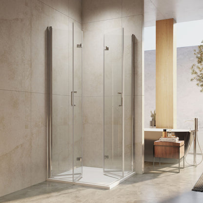 Cabine de douche EMKE avec double portes pliantes, hauteur : 185 cm/195 cm