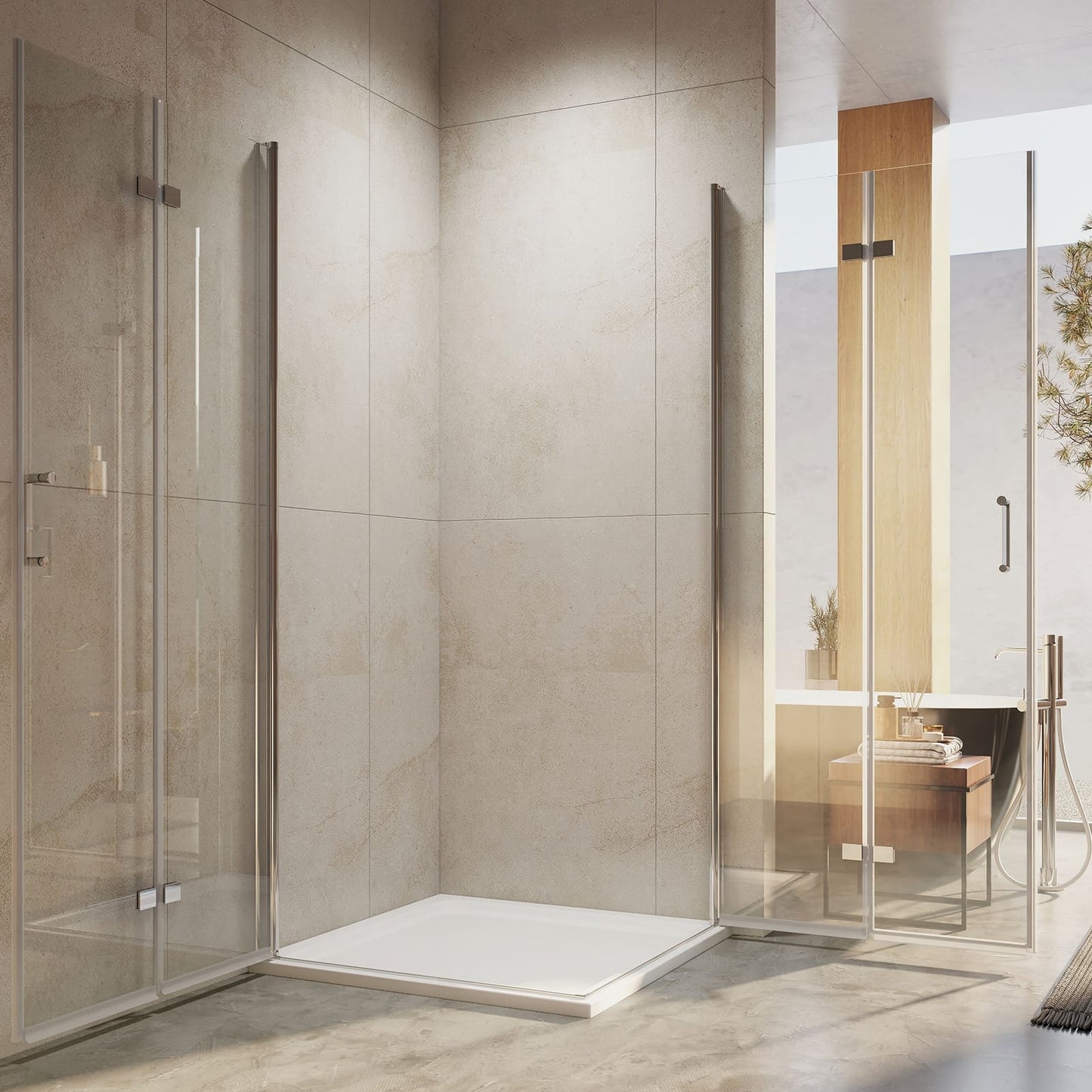 Cabine de douche EMKE avec double portes pliantes, hauteur : 185 cm/195 cm