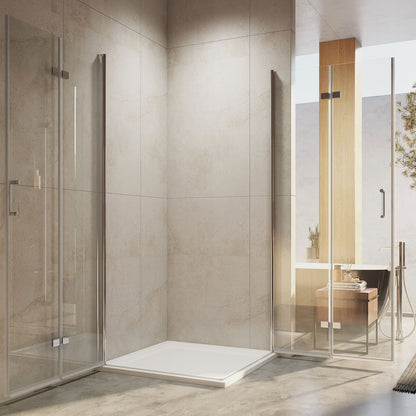 Cabine de douche EMKE avec double portes pliantes, hauteur : 185 cm/195 cm