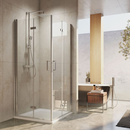Cabine de douche EMKE avec double portes pliantes, hauteur : 185 cm/195 cm