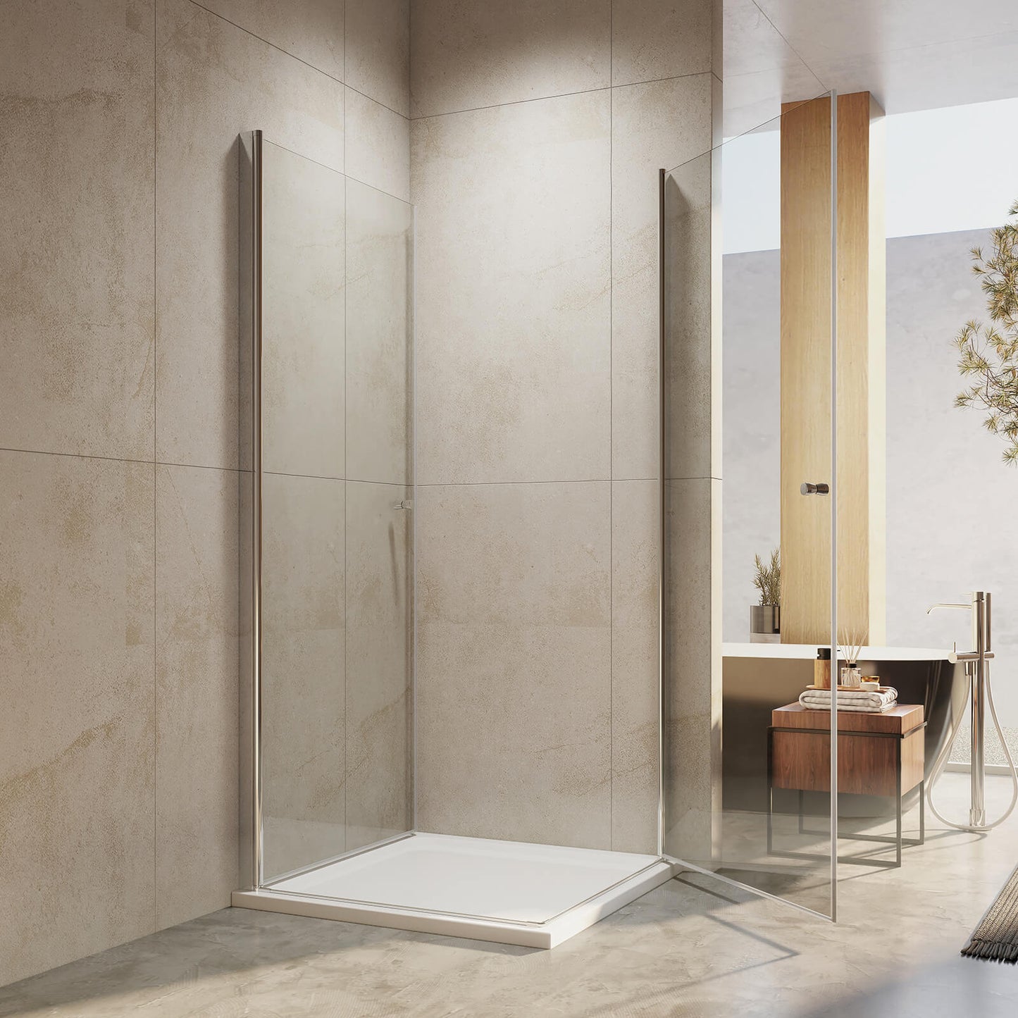 Cabine de douche à double porte pour installation en angle, hauteur 185 cm/195 cm