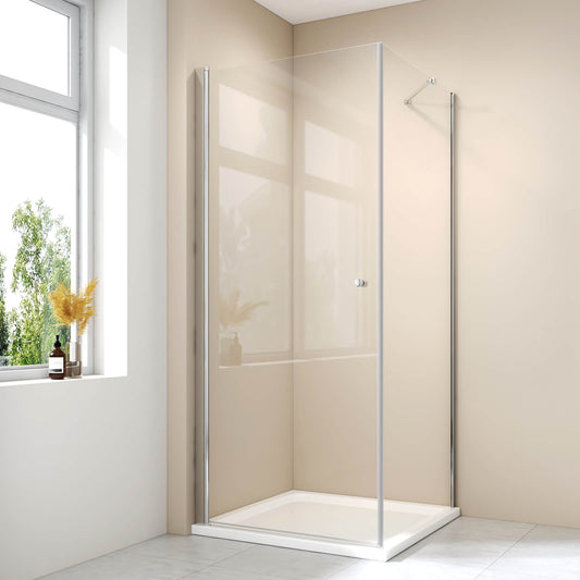 Cabine de douche d'angle avec porte et panneau latéral fixe, hauteur 185cm/195cm