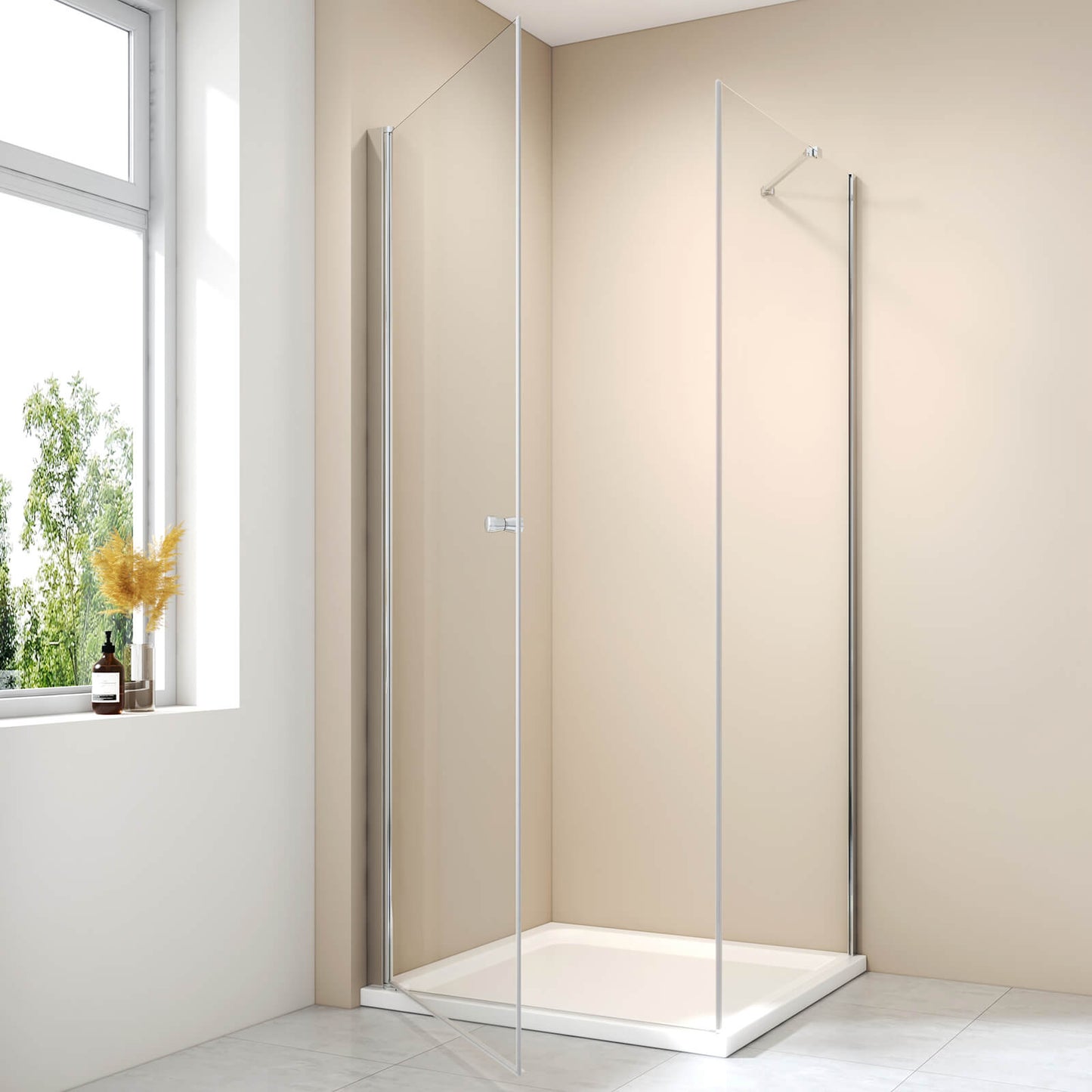 Cabine de douche d'angle avec porte et panneau latéral fixe, hauteur 185cm/195cm