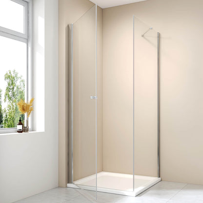 Cabine de douche d'angle avec porte et panneau latéral fixe, hauteur 185cm/195cm