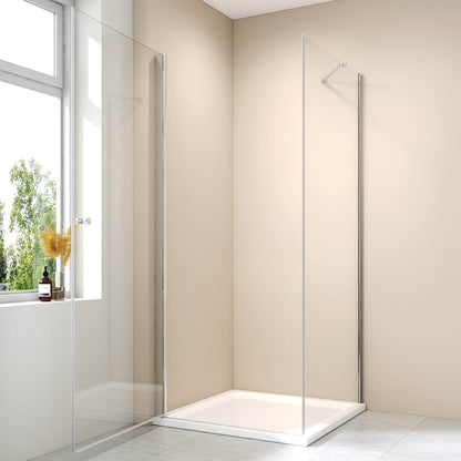 Cabine de douche d'angle avec porte et panneau latéral fixe, hauteur 185cm/195cm
