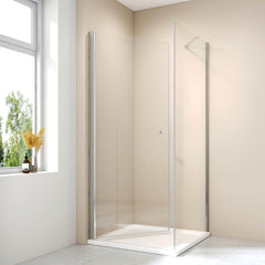 Cabine de douche d'angle avec porte et panneau latéral fixe, hauteur 185cm/195cm