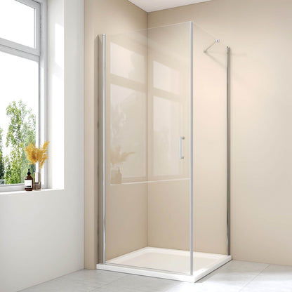 Cabine de douche d'angle avec porte et panneau latéral fixe, hauteur 185cm/195cm