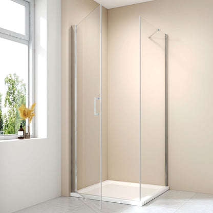 Cabine de douche d'angle avec porte et panneau latéral fixe, hauteur 185cm/195cm