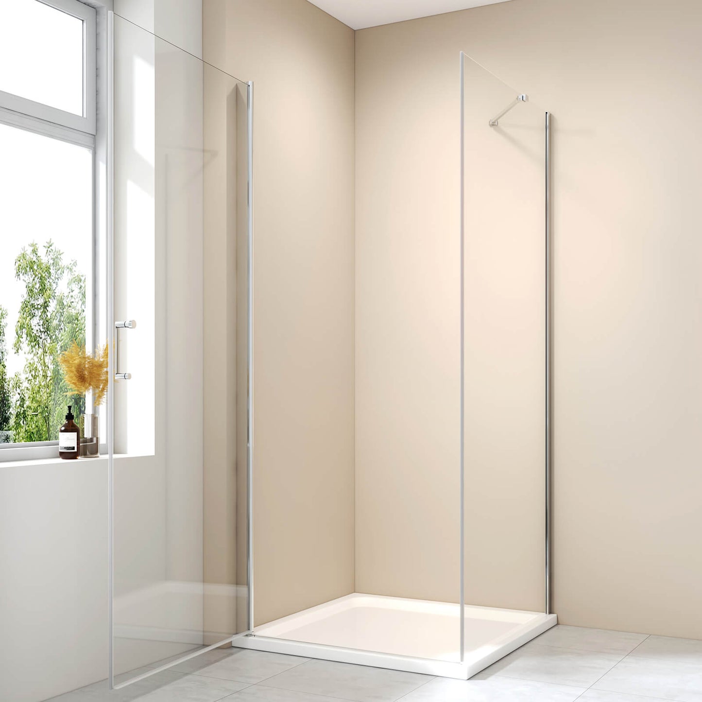 Cabine de douche d'angle avec porte et panneau latéral fixe, hauteur 185cm/195cm