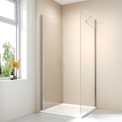 Cabine de douche d'angle avec porte et panneau latéral fixe, hauteur 185cm/195cm