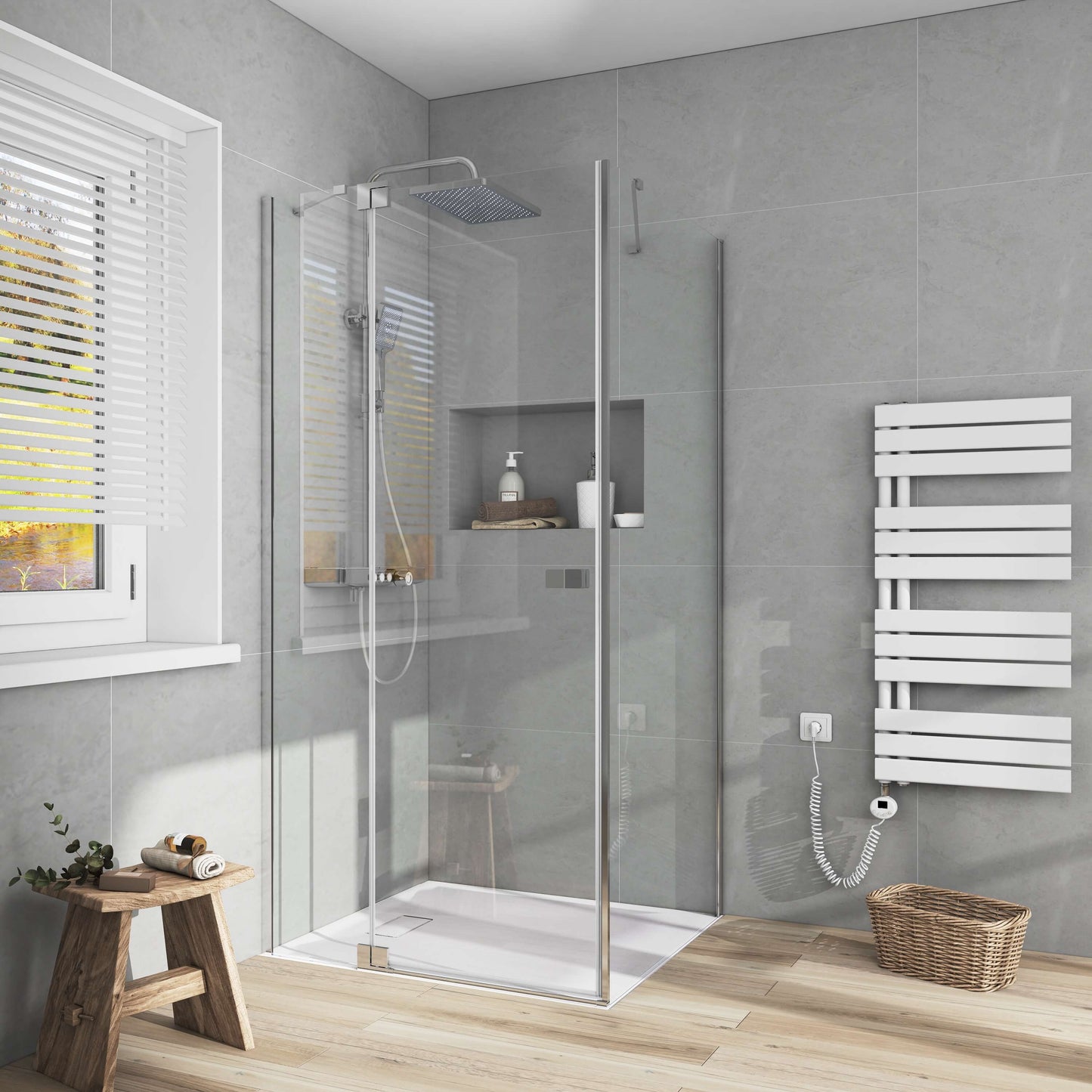 Cabine de douche EMKE (avec grande porte, ouvrant vers l'intérieur et l'extérieur, hauteur : 190 cm)
