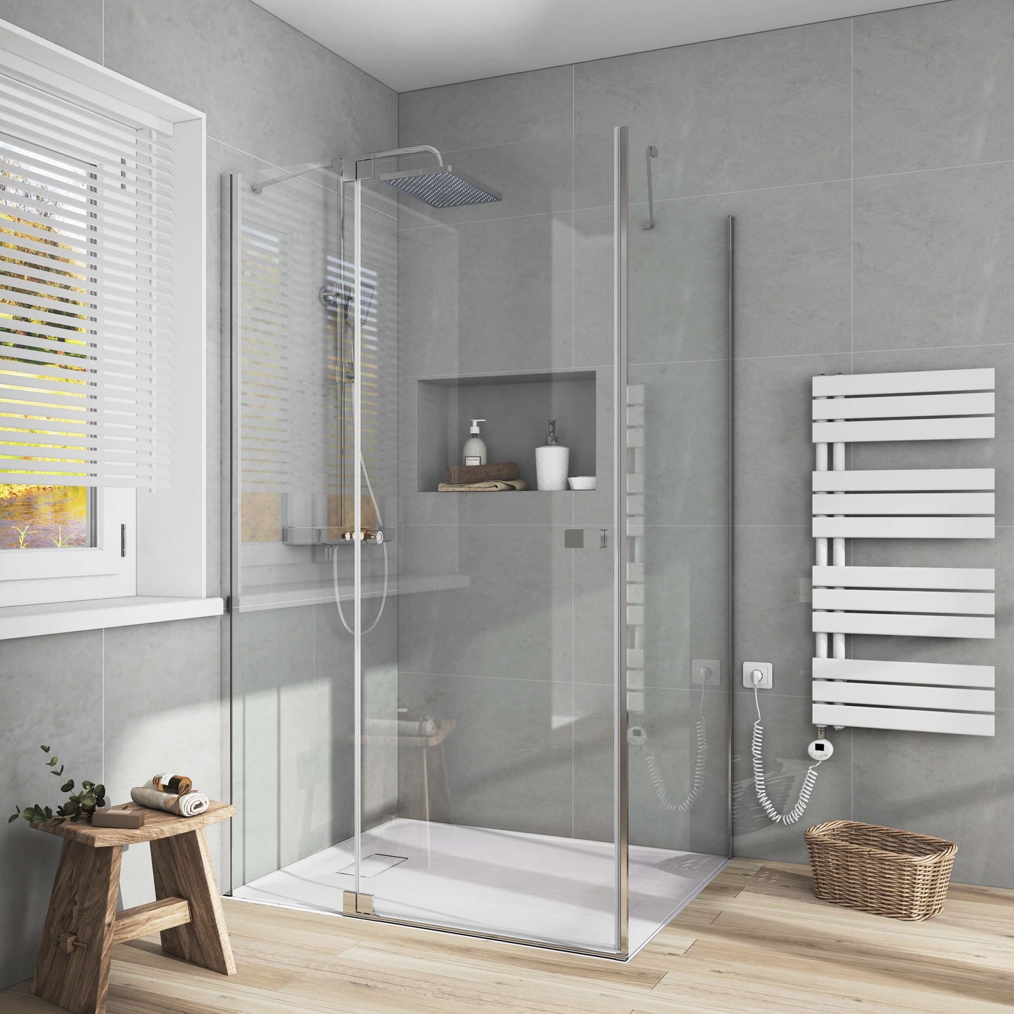 Cabine de douche EMKE (avec grande porte, ouvrant vers l'intérieur et l'extérieur, hauteur : 190 cm)
