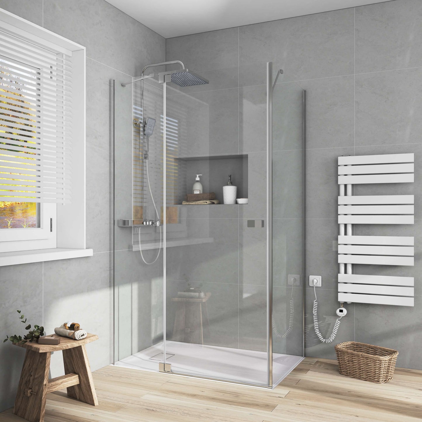 Cabine de douche EMKE (avec grande porte, ouvrant vers l'intérieur et l'extérieur, hauteur : 190 cm)