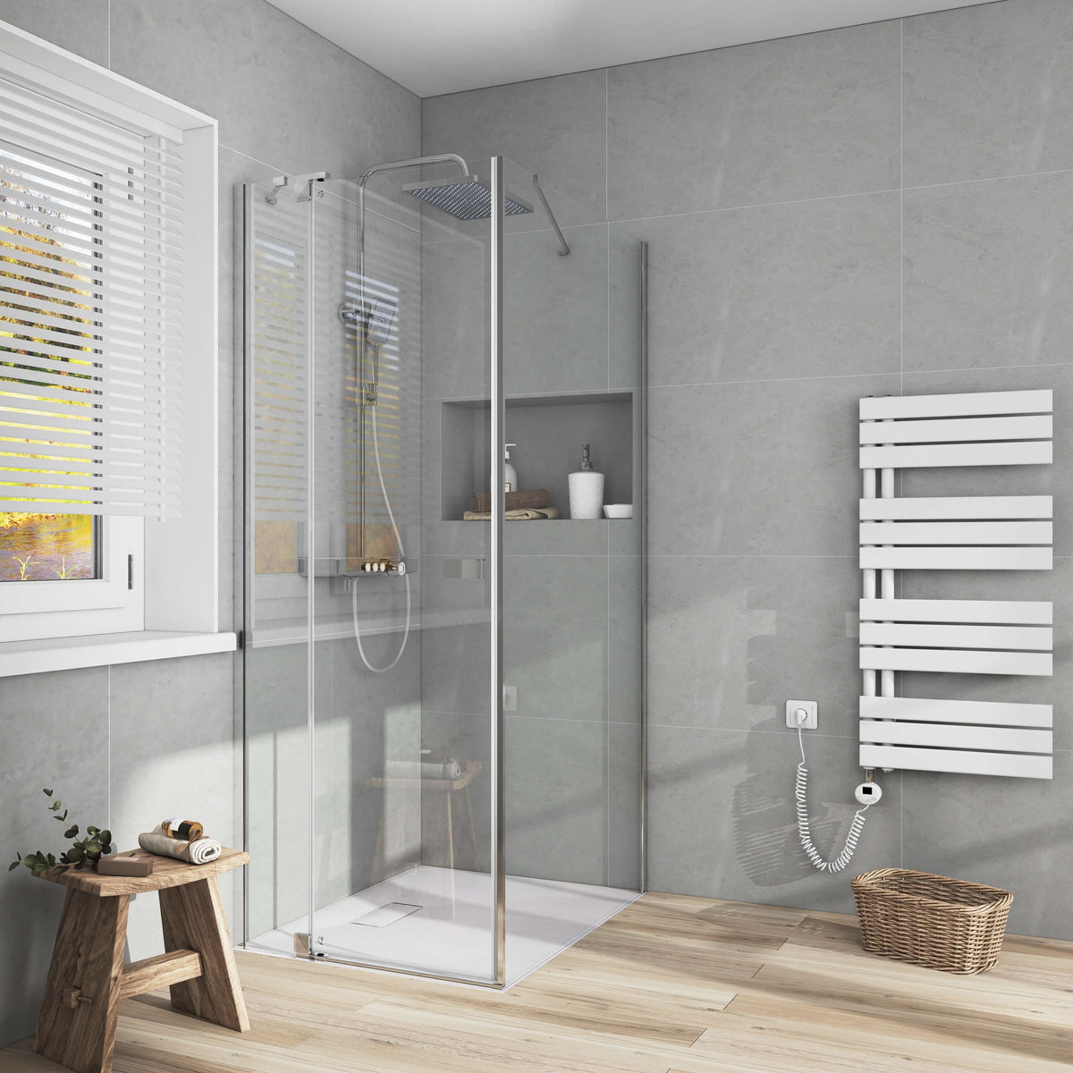 Cabine de douche EMKE (avec grande porte, ouvrant vers l'intérieur et l'extérieur, hauteur : 190 cm)
