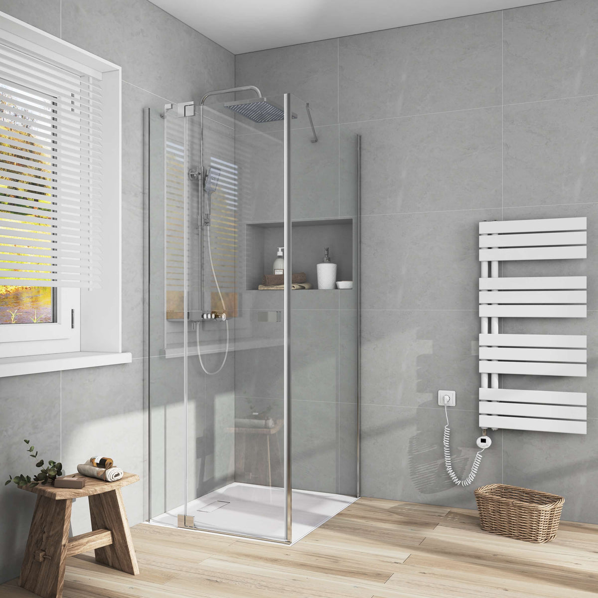 Cabine de douche EMKE (avec grande porte, ouvrant vers l'intérieur et l'extérieur, hauteur : 190 cm)