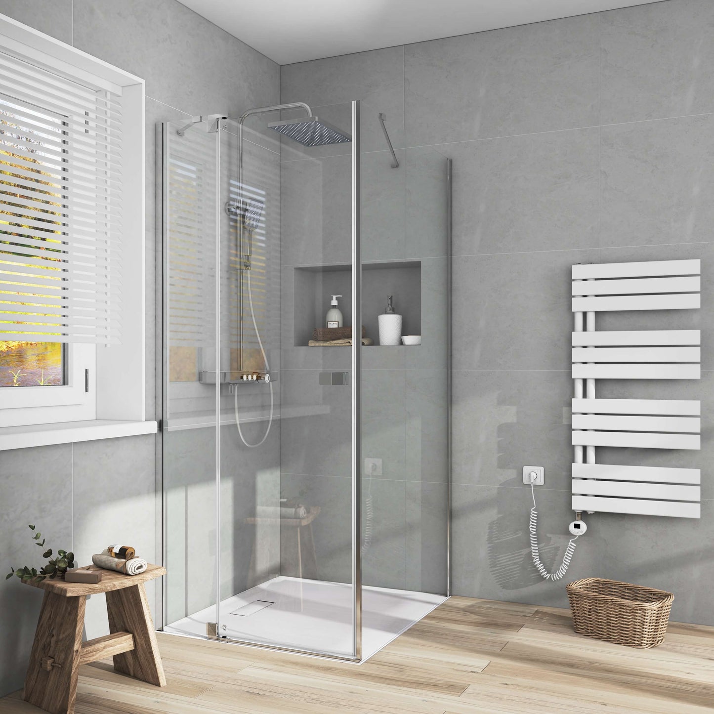 Cabine de douche EMKE (avec grande porte, ouvrant vers l'intérieur et l'extérieur, hauteur : 190 cm)