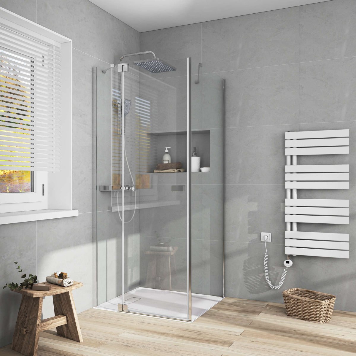 Cabine de douche EMKE (avec grande porte, ouvrant vers l'intérieur et l'extérieur, hauteur : 190 cm)