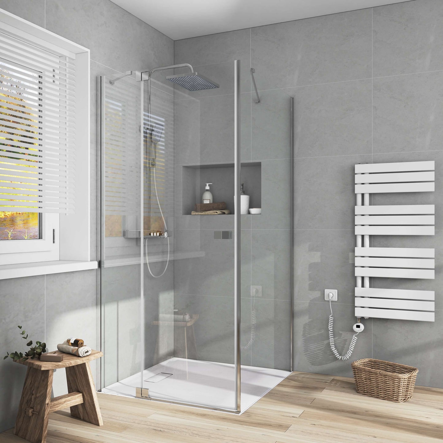 Cabine de douche EMKE (avec grande porte, ouvrant vers l'intérieur et l'extérieur, hauteur : 190 cm)