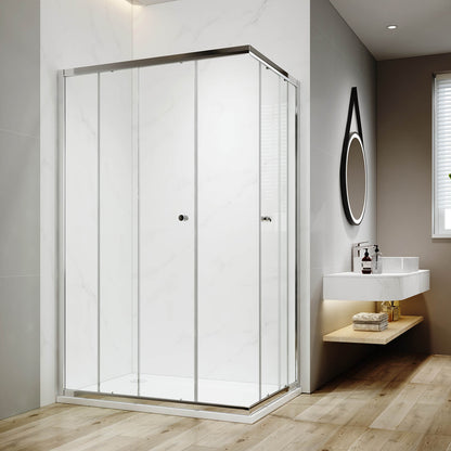 Cabine de douche d'angle avec deux portes coulissantes, verre trempé, hauteur 185 cm/195 cm