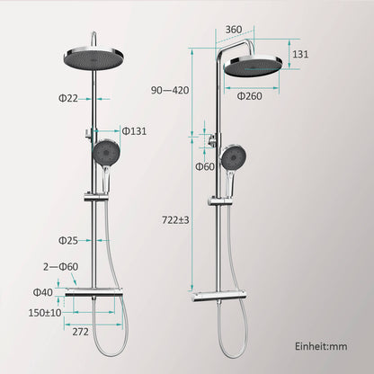 Système de douche EMKE "F07" avec douche de tête ronde, thermostatique, chromé