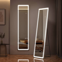 EMKE FM01 Miroir pleine longueur éclairé par LED avec interrupteur tactile, montage mural/à poser au sol, 160x40 cm