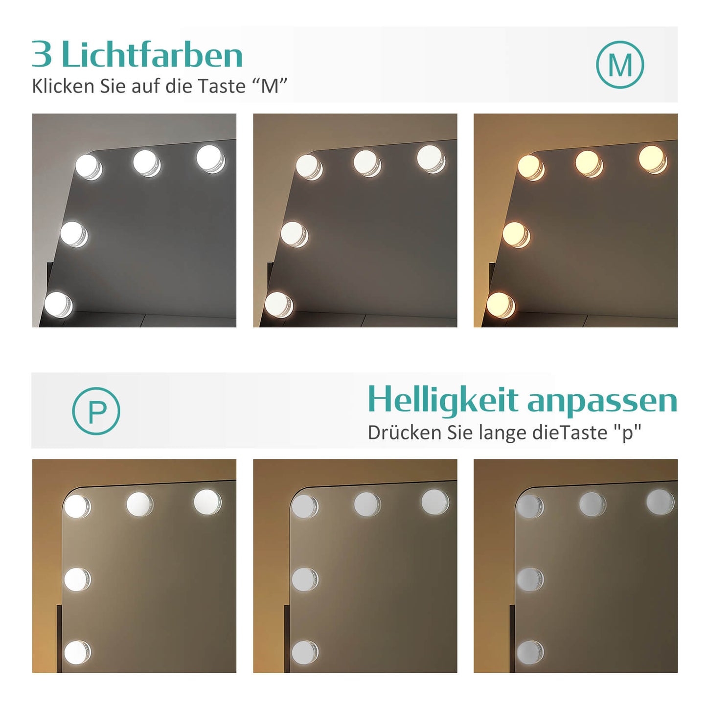 EMKE CM10 Hollywood miroir cosmétique avec éclairage, 3 couleurs de lumière, grossissement 7x