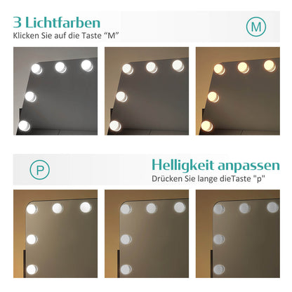 EMKE CM10 Hollywood miroir cosmétique avec éclairage, 3 couleurs de lumière, grossissement 7x