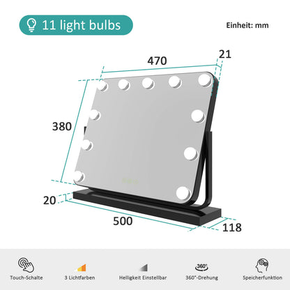 EMKE CM10 Hollywood miroir cosmétique avec éclairage, 3 couleurs de lumière, grossissement 7x
