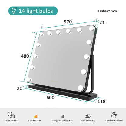 EMKE CM10 Hollywood miroir cosmétique avec éclairage, 3 couleurs de lumière, grossissement 7x