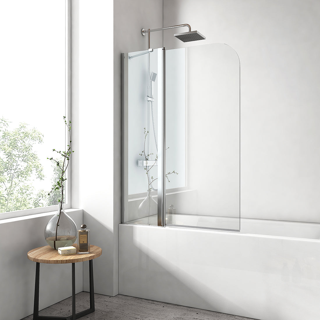 Paroi de douche EMKE pour baignoire (avec fonction pivotante, dimensions : 100cmx140cm)