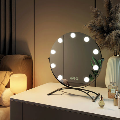 EMKE CM11 Hollywood miroir cosmétique rond avec éclairage, 3 couleurs de lumière, grossissement 7x