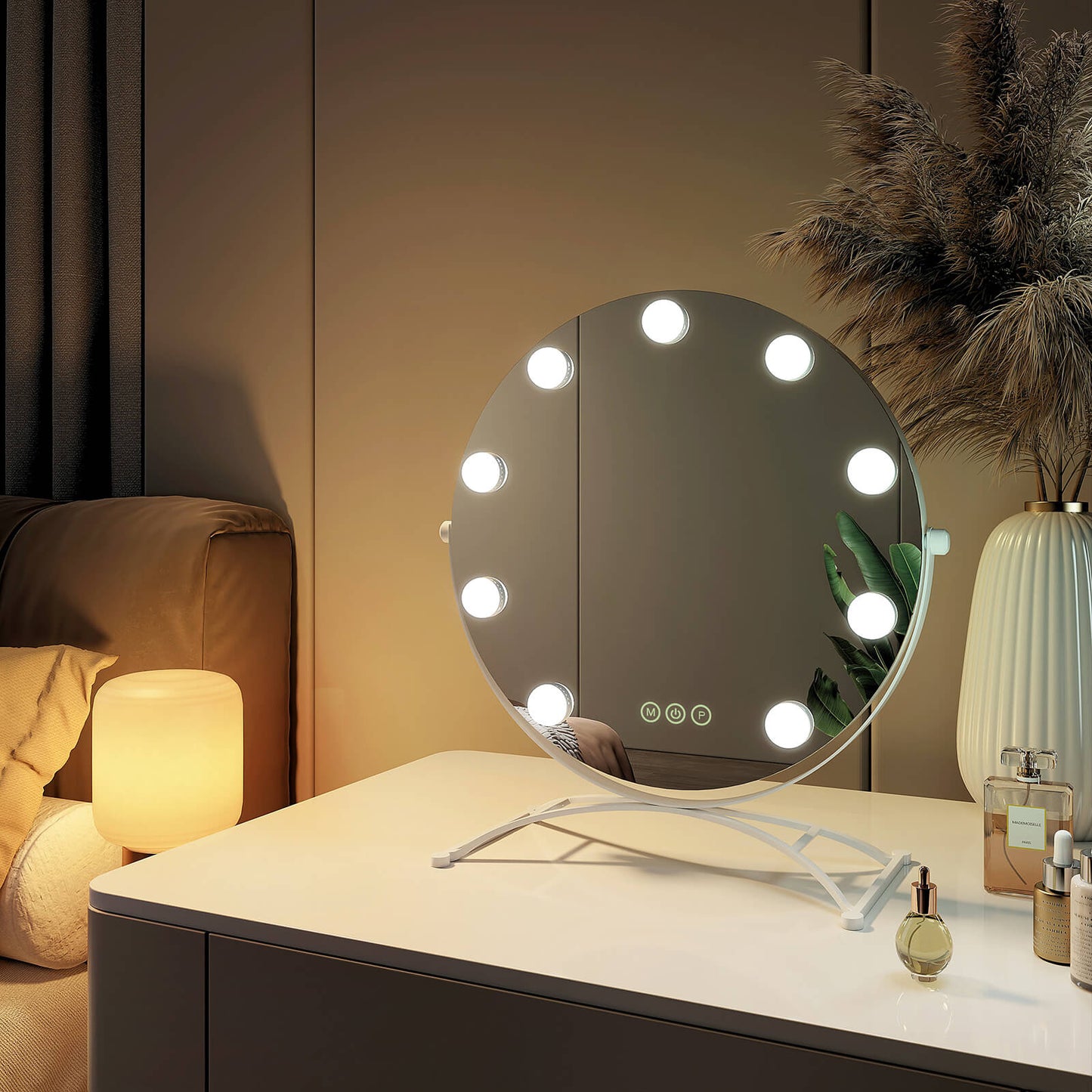 EMKE CM11 Hollywood miroir cosmétique rond avec éclairage, 3 couleurs de lumière, grossissement 7x