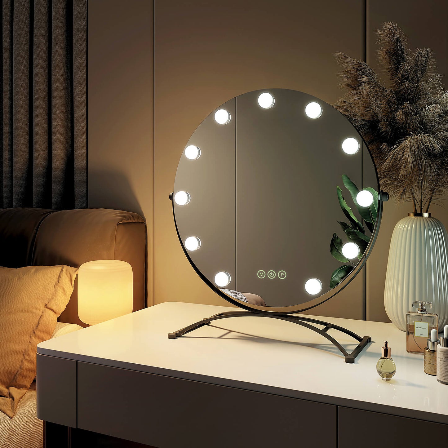 EMKE CM11 Hollywood miroir cosmétique rond avec éclairage, 3 couleurs de lumière, grossissement 7x