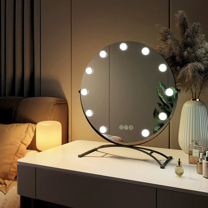 EMKE CM11 Hollywood miroir cosmétique rond avec éclairage, 3 couleurs de lumière, grossissement 7x