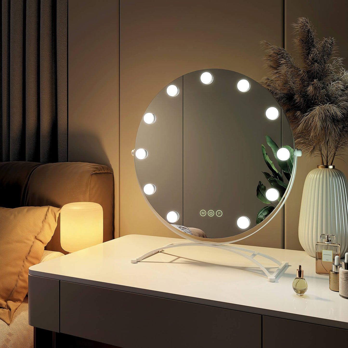 EMKE CM11 Hollywood miroir cosmétique rond avec éclairage, 3 couleurs de lumière, grossissement 7x