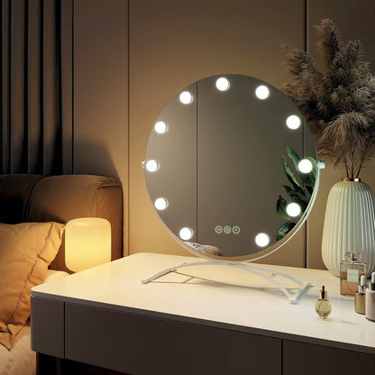 EMKE CM11 Hollywood miroir cosmétique rond avec éclairage, 3 couleurs de lumière, grossissement 7x