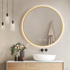 EMKE OLM09 miroir de salle de bain rond LED, horloge, antibuée, blanc chaud (4300K), dimmable, Ø60/70/80 cm