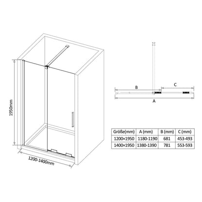 Cabine de douche EMKE à portes coulissantes (noir ou chrome, hauteur : 195 cm)
