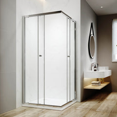Cabine de douche d'angle avec deux portes coulissantes, verre trempé, hauteur 185 cm/195 cm