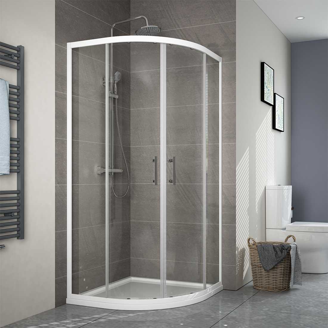 Cabine de douche quart de cercle à porte coulissante, blanc/noir, hauteur 185 cm