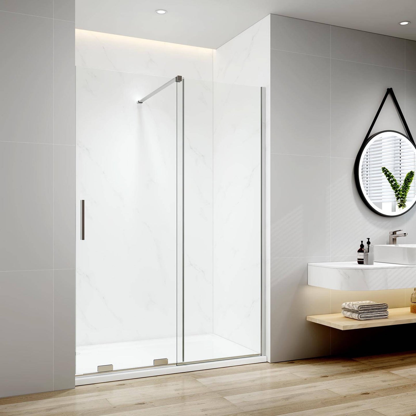Cabine de douche EMKE à portes coulissantes (noir ou chrome, hauteur : 195 cm)