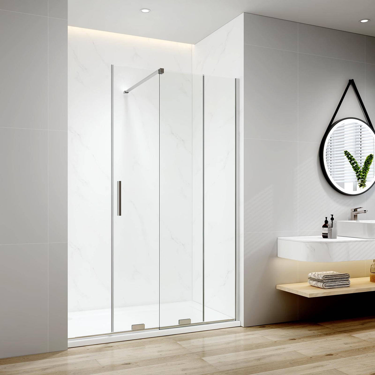 Cabine de douche EMKE à portes coulissantes (noir ou chrome, hauteur : 195 cm)