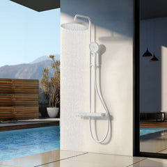 Système de douche EMKE F22 avec thermostat, douche de tête ronde 260 mm, douchette ronde, blanc
