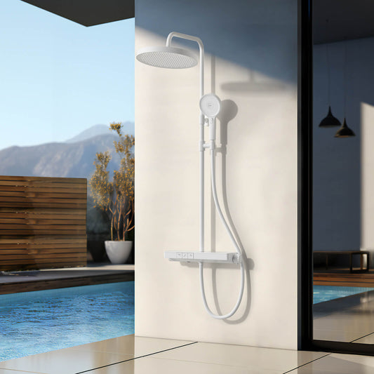 Système de douche EMKE F22 avec thermostat, douche de tête ronde 260 mm, douchette ronde, blanc