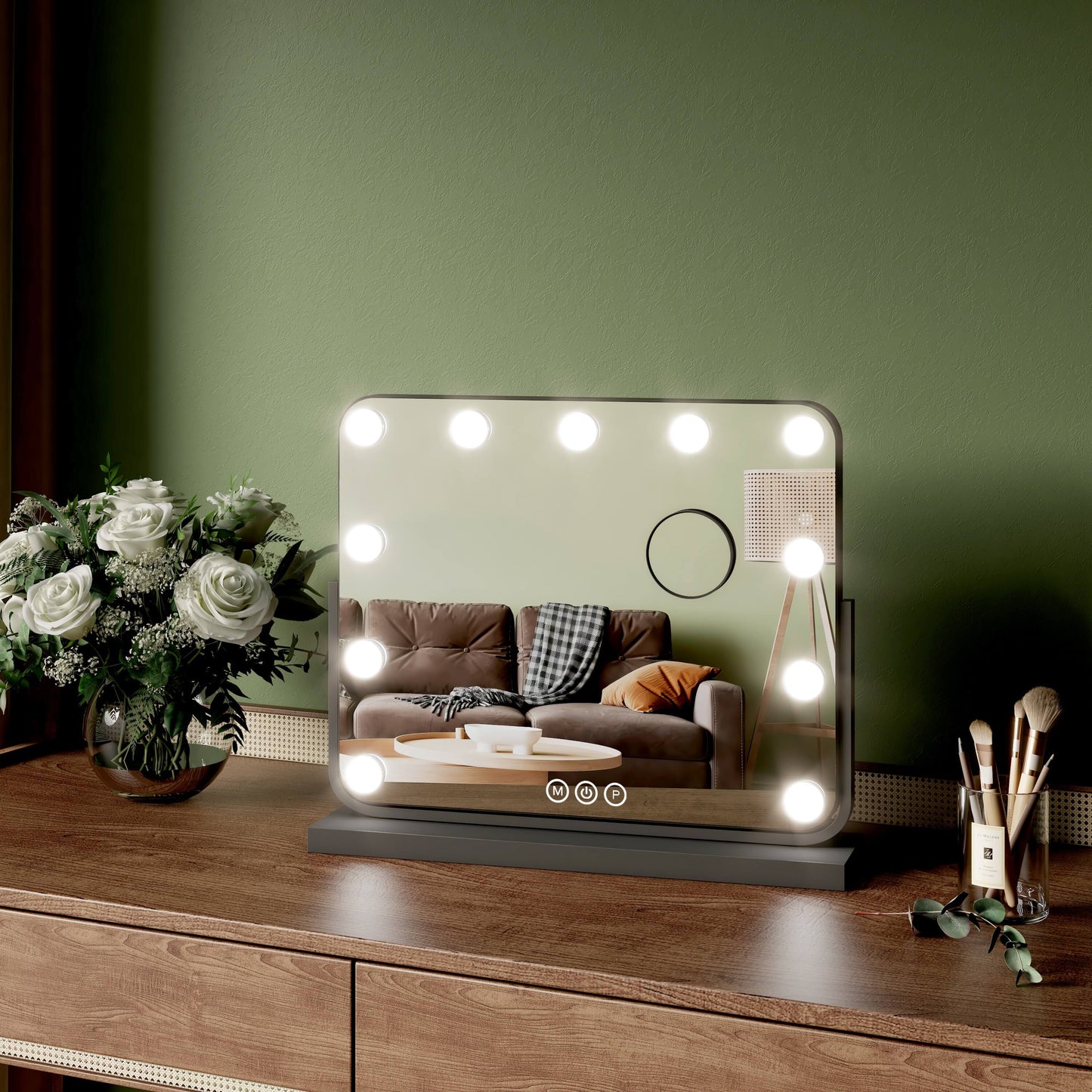 EMKE CM10 Hollywood miroir cosmétique avec éclairage, 3 couleurs de lumière, grossissement 7x