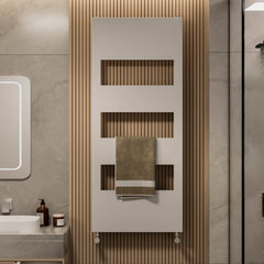 Radiateur de salle de bain design EMKE pour eau chaude ou fonctionnement mixte, blanc